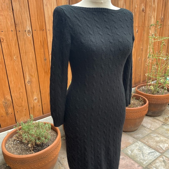 Ralph Lauren black label 100% cashmere cable knit, boat neck sweater dress M L - Picture 4 of 10